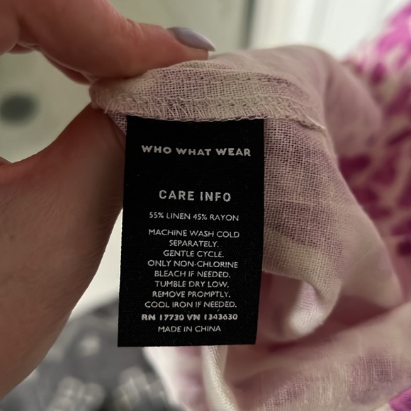 Who What Wear Pink Leopard Linen Blend Puff Sleeve Midi Dress - Picture 6 of 6